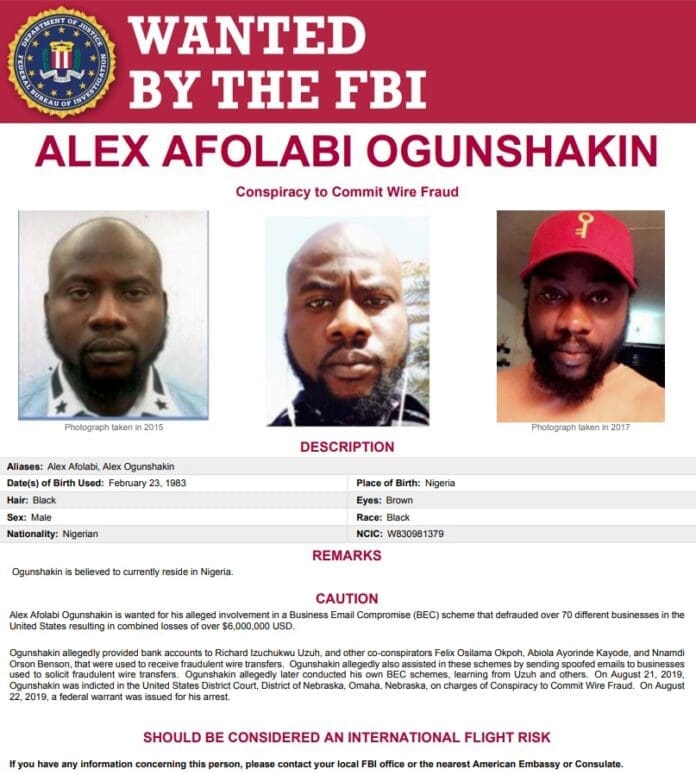 FBI's poster of Alex Afolabi Ogunshakin