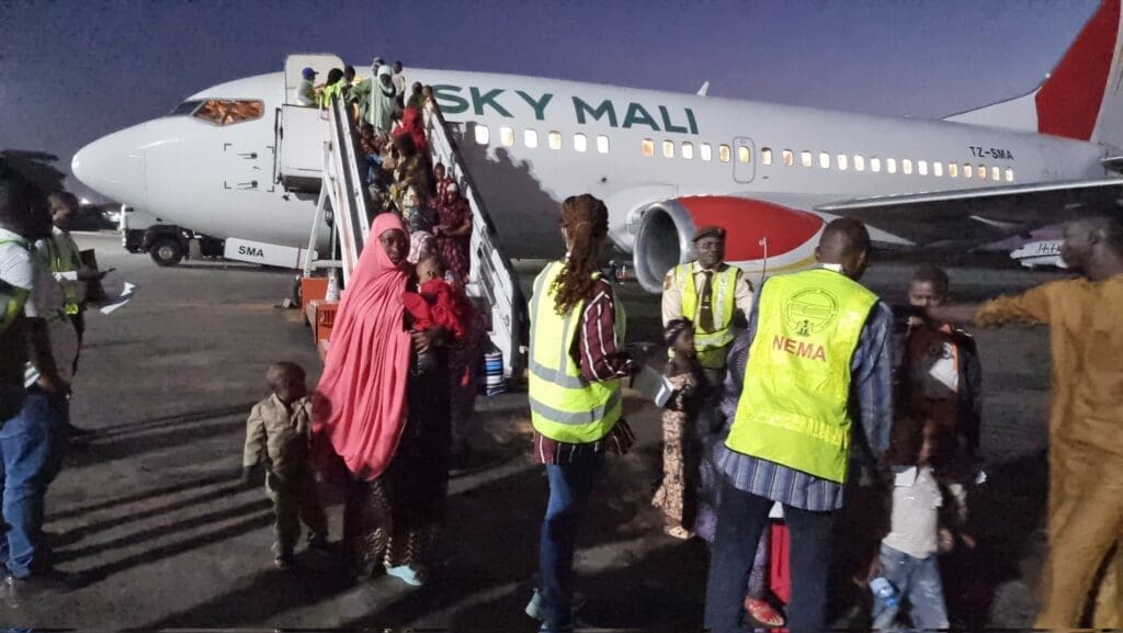 The returnees arriving at the Murtala Muhammad International Airport, Ikeja in Lagos. Credit: NEMA Nigeria on X.