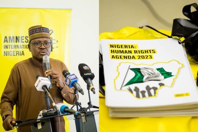 Isa Sanusi, Amnesty International's Country Director for Nigeria and AI's human rights agenda book for Nigeria. Credit: Amnesty International Nigeria.