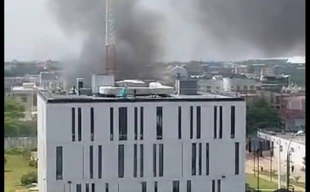 The Canadian Embassy in Abuja engulfed in flames. Credit: A. Ayofe on X.
