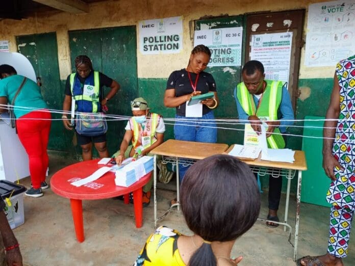 Electoral officials getting ready for vote cast at a polling station in Owerri, capital city of Imo State. Credit: INEC Nigeria on X.
