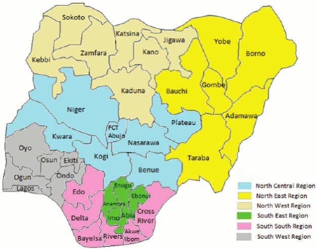 Map of Nigeria showing the 36 States and the Federal Capital Territory. Credit: Ezinwanne Onwuka.
