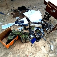 Uniform sewing station at Dogo Gide’s camp, seized by Nigerian Military. credit Nigerian Army.