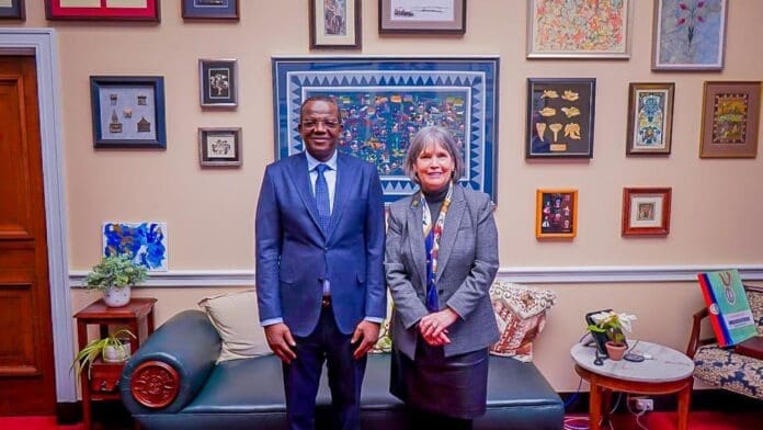 Nigeria's Minister of State for Defense Bello Matawalle and Congresswoman Betty McCollum during Matawalle's official visit to the U.S. Photo credit: X/MODInfoNg.