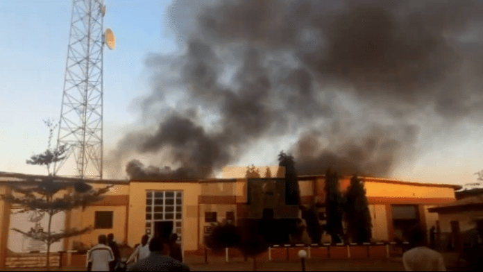 The NTA Sokoto network center in flames. Credit: NTA Need on X.