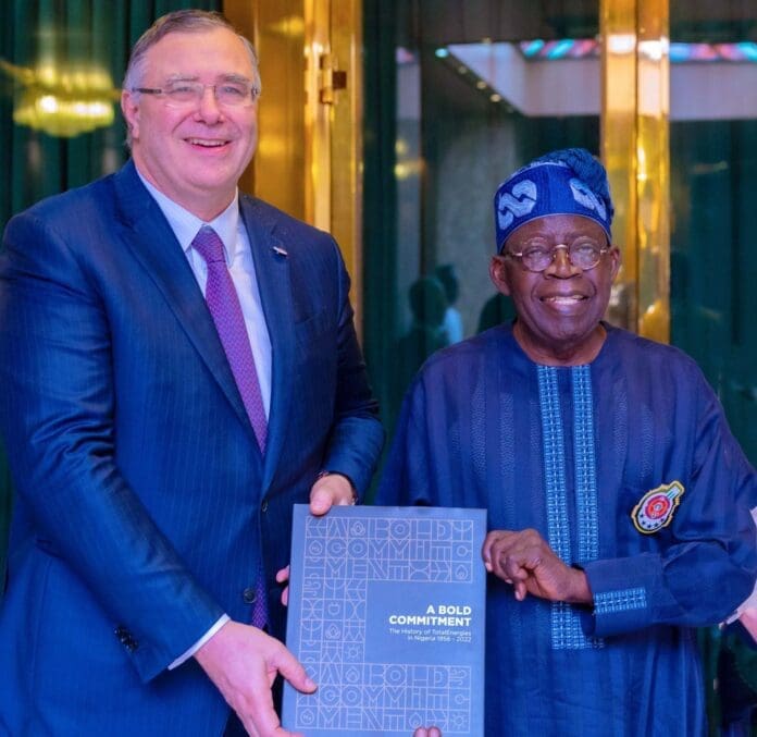 President Bola Tinubu and Patrick Pouyanne. Photo credit: X/Dolusegun16.
