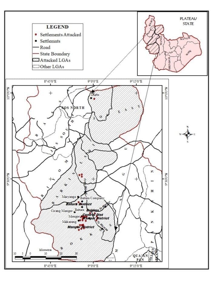 Attack sites of Christmas Massacres in three counties of Plateau State. Courtesy of Stefanos Foundation. Use only with permission.