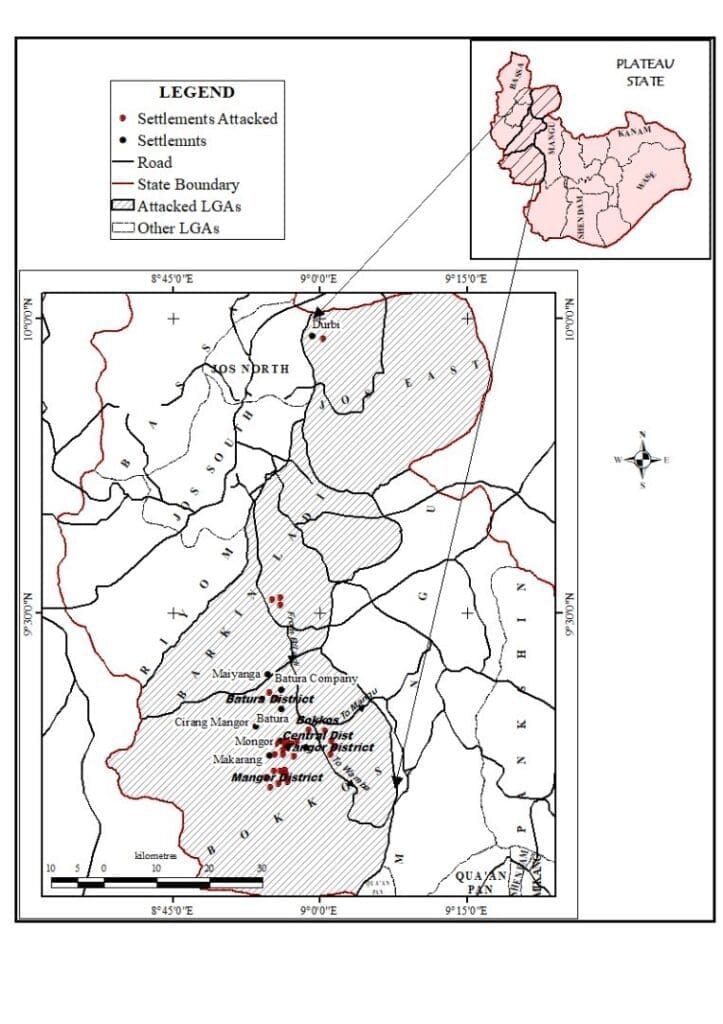 Attack sites of Christmas Massacres in three counties of Plateau State. Courtesy of Stefanos Foundation. Use only with permission.