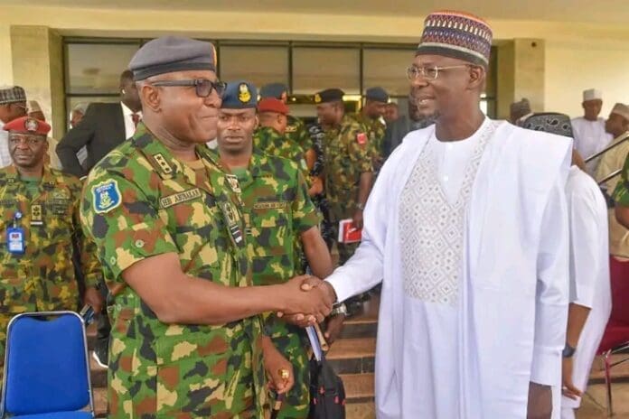 Air Marshal HB Abubakar and Governor of Nasarawa State, Abdullahi Sule. Photo credit: Facebook/Nigerian Air Force HQ.
