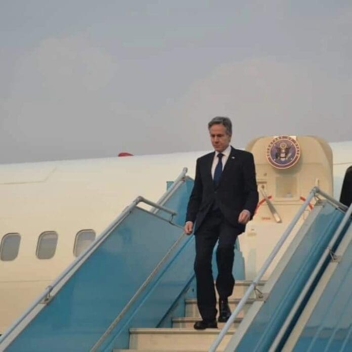 US Secretary of State Antony Blinken arrives at Nmamdi Azikwe International Airport, Abuja