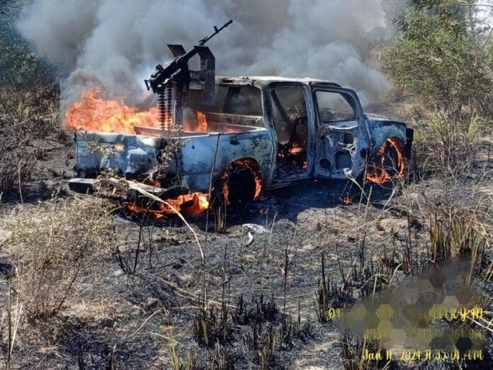 A gun truck fully loaded with ammunition belonging to ISWAP militia exploded. Photo credit: X/@ZagazOlaMakama.