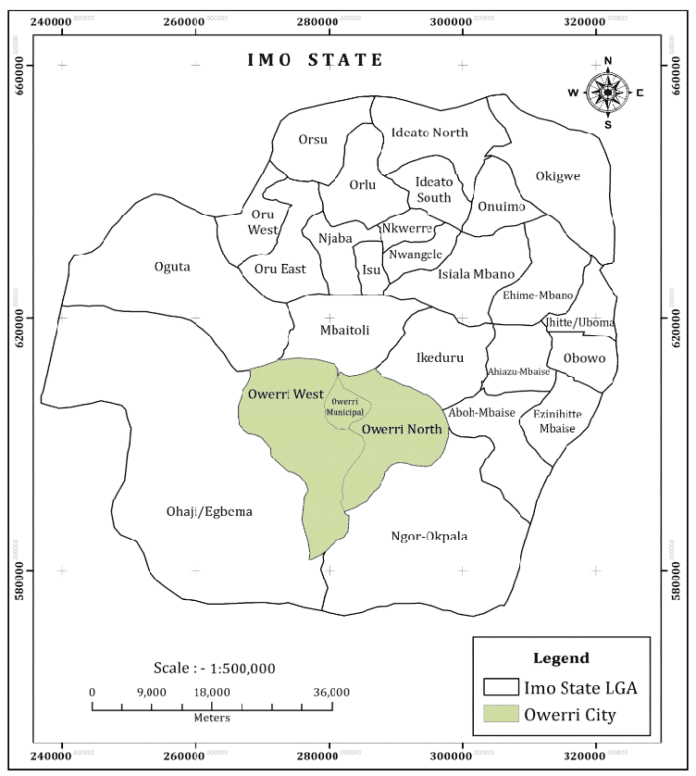 Map of Imo State. Showing Oweri west LGA. courtesy of Soluap technologies limited.