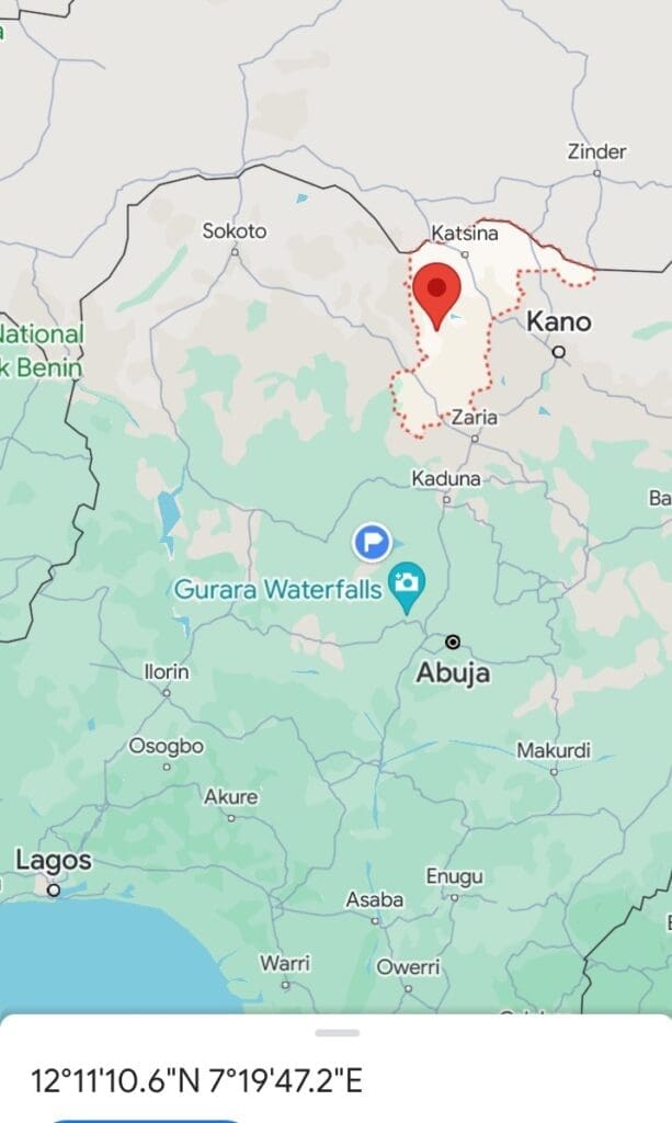 Google Map Shows Location of Yan Tumaki Forest in Katsina State.