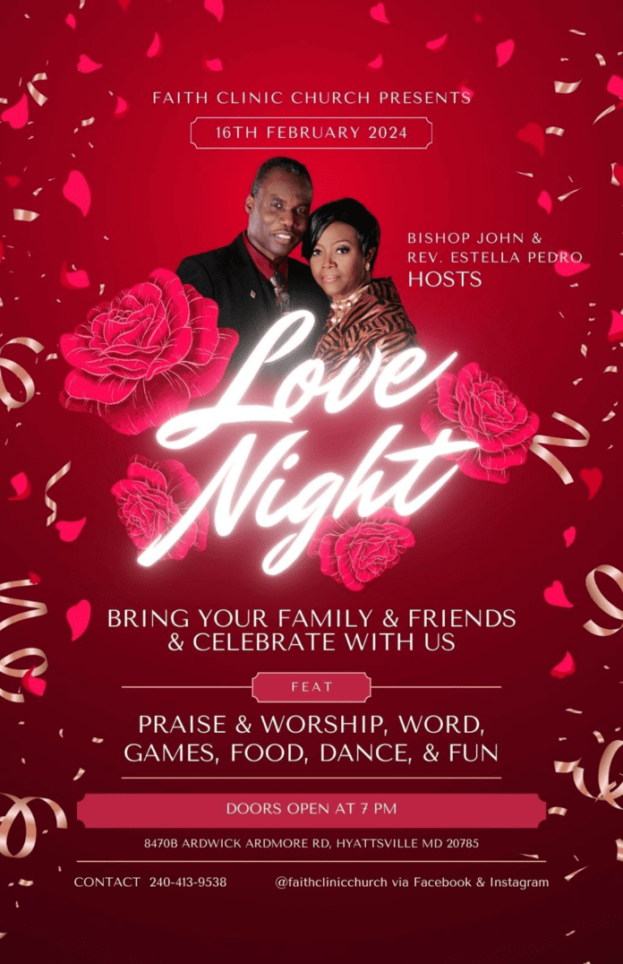 Valentine’s Flyer for Faith Clinic Church International in Hyattsville, Maryland 