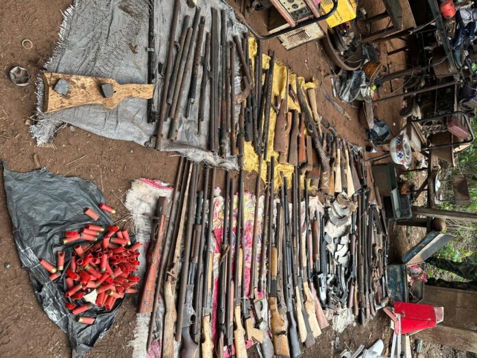 Fabricated firearms recovered from the factory in Delta. Photo credit: X/@HQNigerianArmy.