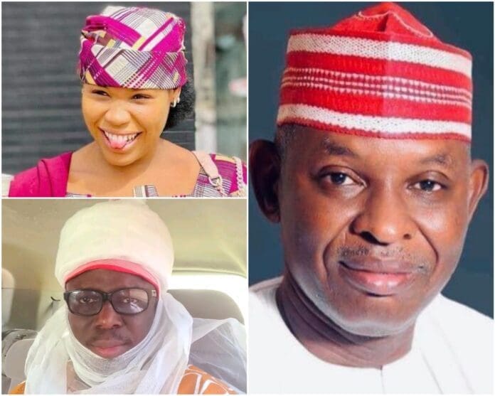 Tiktoker Murja Ibrahim Kunya (up), Hisbah boss Aminu Daurawa (down) and Governor Abba Yusuf (right).