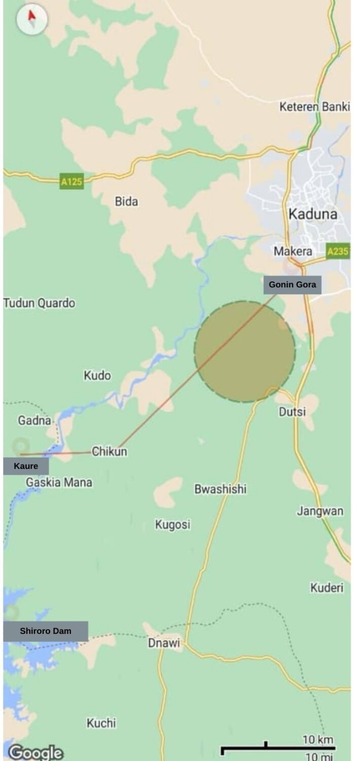 Google Map depicts approximate route of hostages walking from Gonin Gora to a bandit hideout in Niger State. Map made exclusively for TruthNigeria. Reprint with permission.