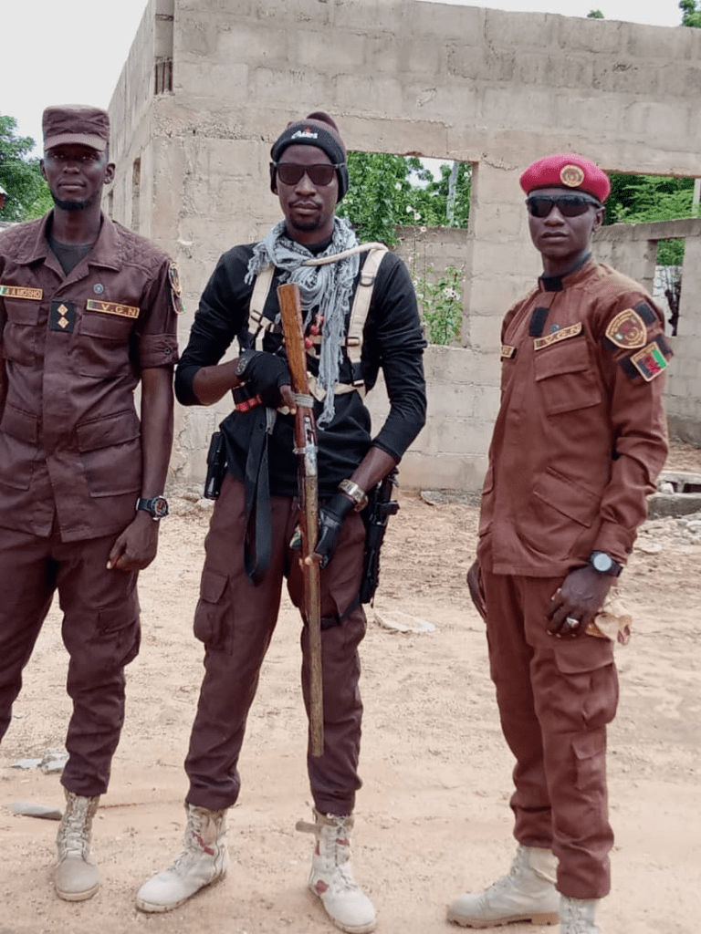 Uniformed Vigilantes serving communities in Adamawa and other states posted for illustration of Guard uniforms — not Kadvis Citizen Guards which are a unit serving the state of Kaduna only. photographed in November 2019. Credit Tom Garba.