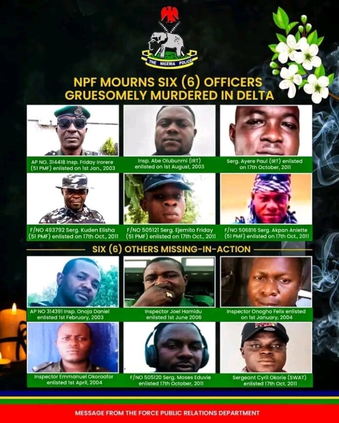Murdered and missing police officers in Delta State. Photo credit: Facebook/Nigeria Police Force.