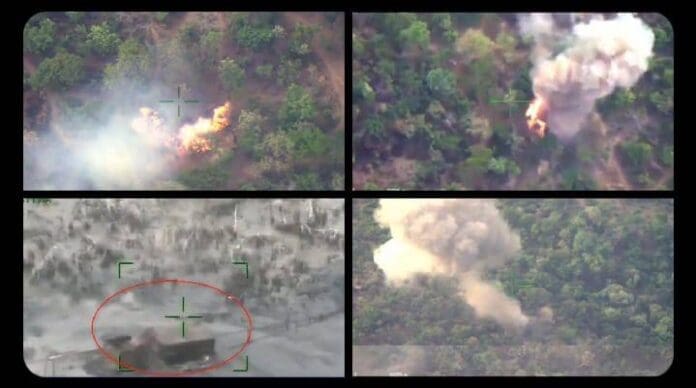 Missile strikes on terrorist base camps. Nigerian Air Force.