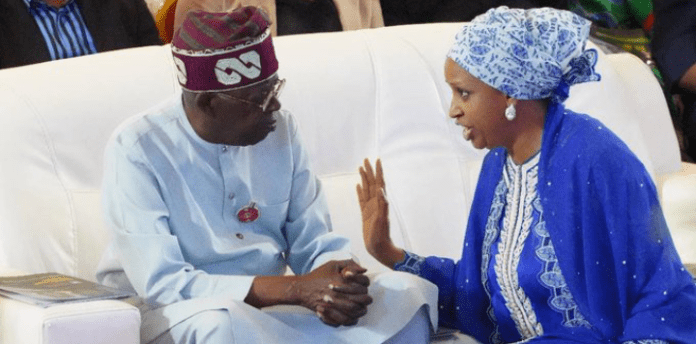 President Bola Tinubu and Special Adviser Hadiza Bala Usman. Photo credit: X/@hadizabalausman