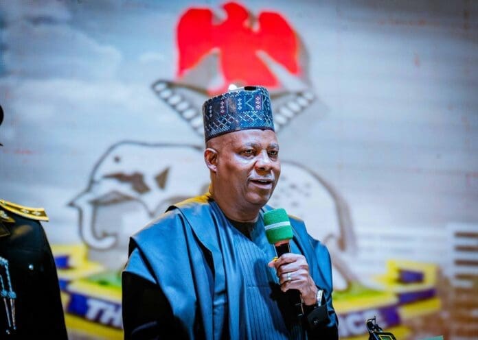 Vice President Kashim Shettima speaking at the Nigeria Police Awards and Commendations ceremony. Photo credit: X/@FMINONigeria.
