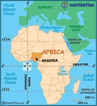Map of Africa showing Nigeria.Courtesy of Ezra Lekwot Vivan, Ali Andesikuteb Yakubu, Okafor Christian, Micheal Kingsley Balasom Climate Change And Its Effect On National Security In Nigeria. Research Gate