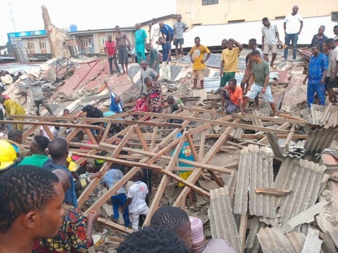 Scene of the mosque collapse. Photo credit: TVC News.