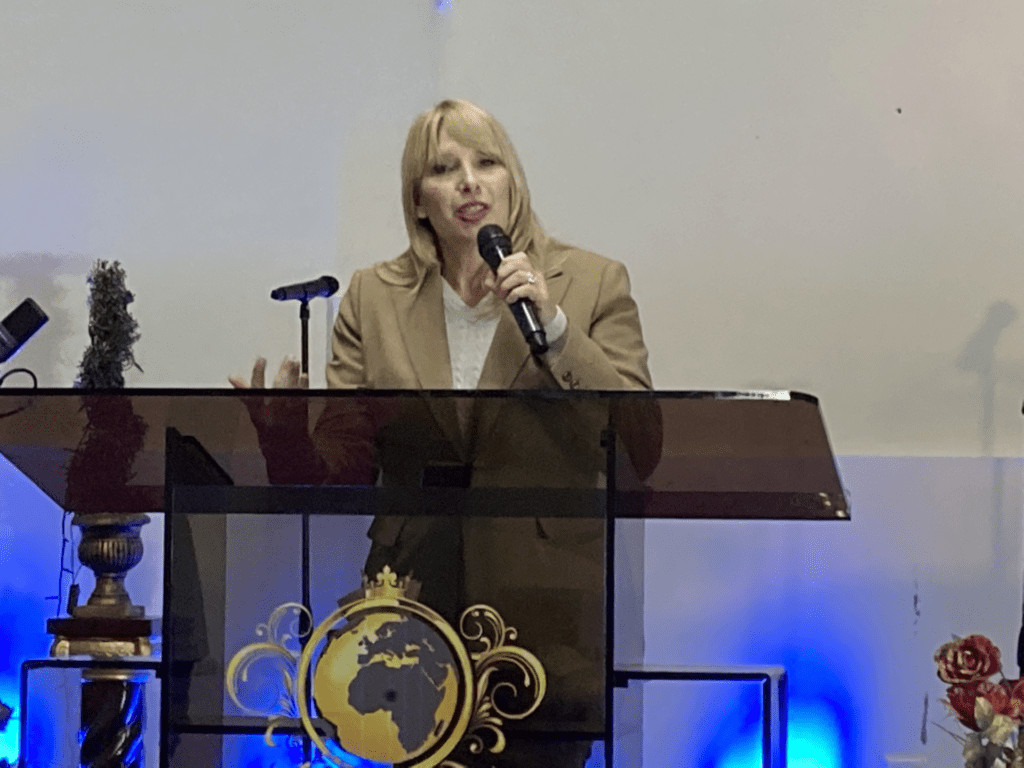 Dede Laugesen, speaking at Faith Clinic Church International in Hyattsville, MD in December 2021: credit: Doug Burton
