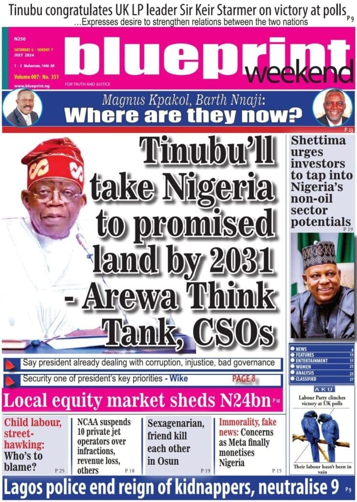 Cover of the Blueprint newspaper. Abdul Rahim Aodu, a reporter for BluePrint Newspaper, was kidnapped by armed terrorists.