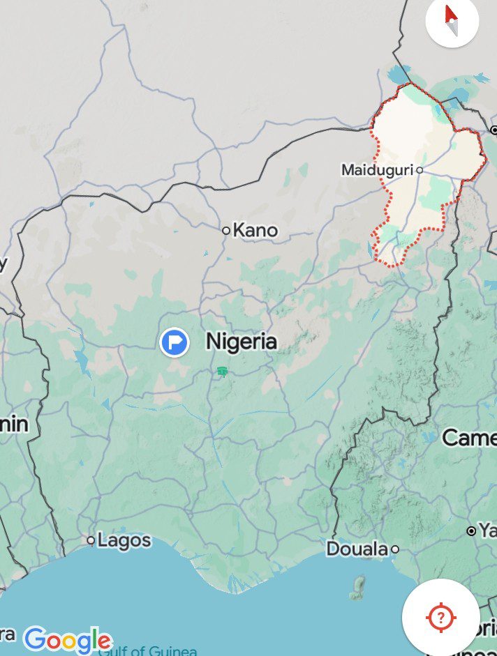 Map indicates Borno State in northeast Nigeria. 
