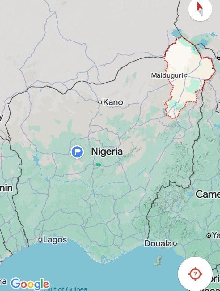 Map indicates Borno State in northeast Nigeria. 