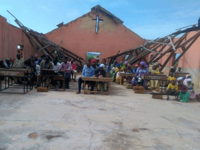 Christians in the Middle Belt of Nigeria steadfastly attend worship even after Islamist insurgents have burned and gutted their church buildings. The Evangelical Church Winning All (ECWA) ruins above in Plateau State was shot by Lawrence Zongo in August 2019. Forced conversion of Christian women throughout the Middle Belt States is evidence of systematic efforts to “Islamize’ all of northern Nigeria.