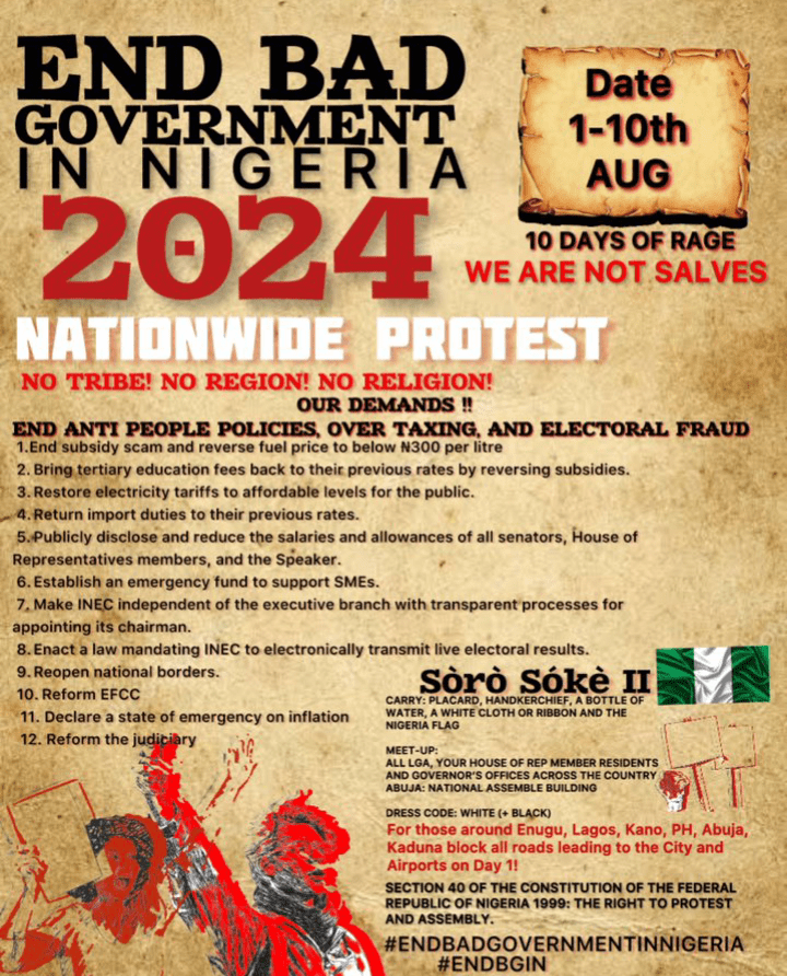 Flier promoting upcoming mass protest in Nigeria. Photo credit: X/@CrownprinceCom2.