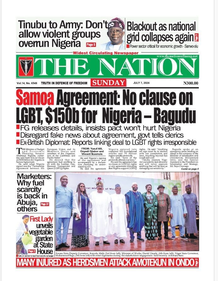 Cover of the Nation Newspaper. Abdulgafar Alebelewe, the bureau chief of The Nation Newspaper, was kidnapped by armed terrorists.