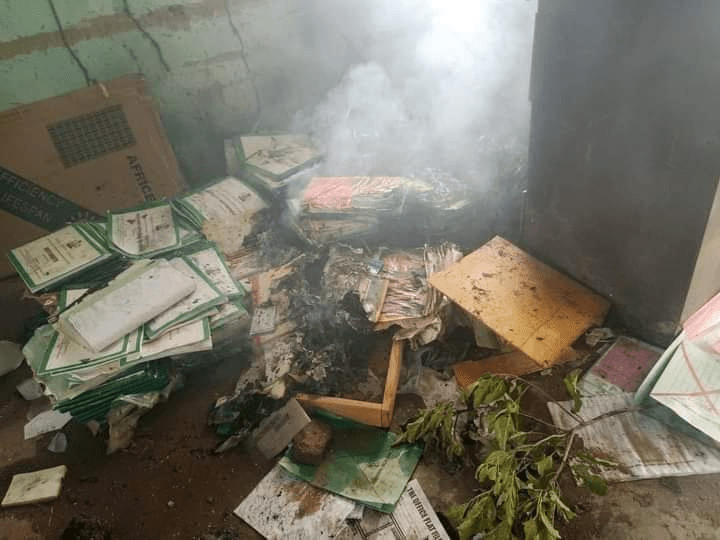 Smoldering remains of government offices burned by protestors on July 3, 2024 at the Ukum County Seat. Credit: Olikita Ekani for TruthNigeria.