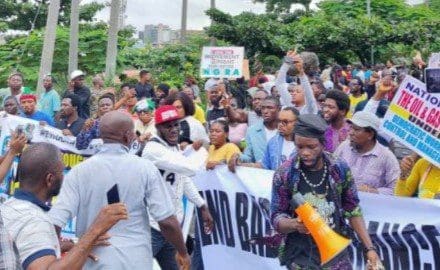 Protesters around Moshood Abiola National Stadium, Abuja Aug. 1, 2024 as they defied processing by police.  (Credit: TruthNigeria)
