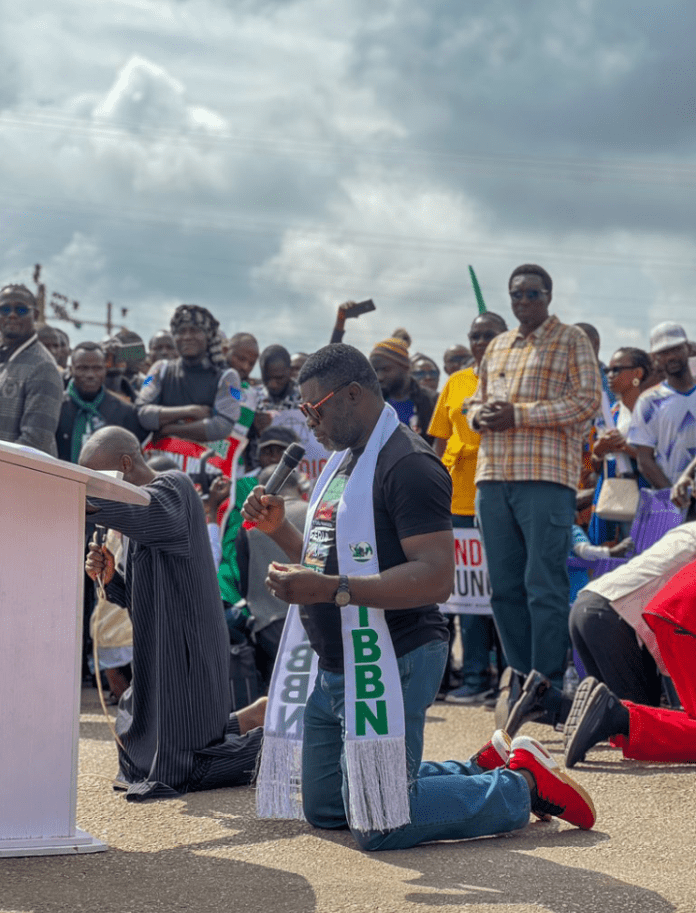 Prophet Isa El-Buba leading a Sunday service at the protest ground, Old Airport Roundabout in Jos. Photo credit: X/@isaelbuba.