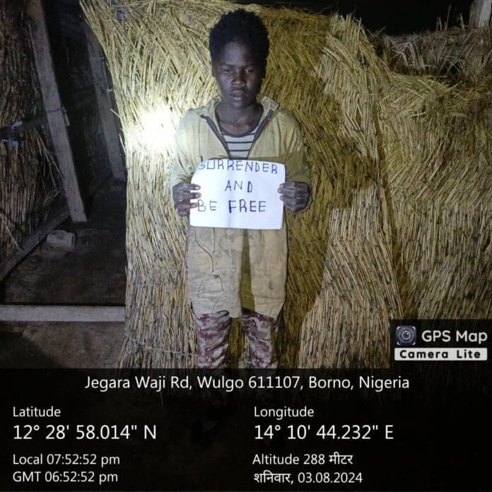 Surrendered Boko Haram terrorist. Photo credit: X/@ZagazOlaMakama.