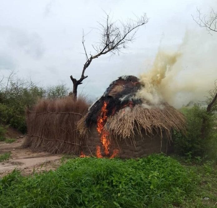 Terrorist shelter in Sambisa Forest set on fire by Nigerian troops during a raid. Photo credit: X/@ZagazOlaMakama.