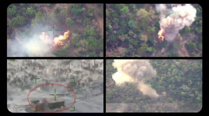 Nigerian Air Force has destroyed dozens of Boko Haram refuges in Borno State and Yobe State since May 2023. Above is a photo of a strike April 24, 2024 in Borno State.