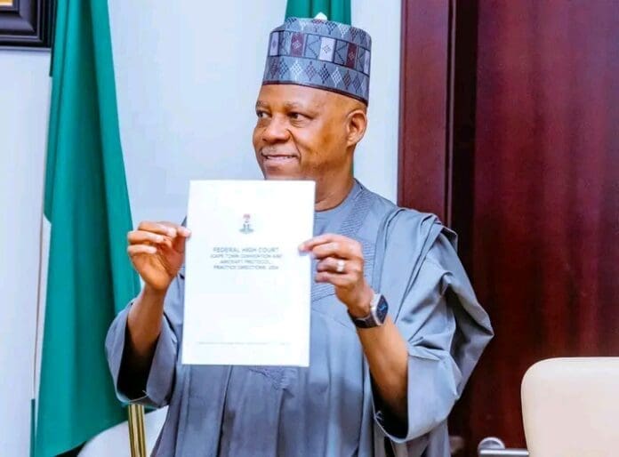 Vice President Kashim Shettima after signing the CTC Practice Directions agreement on September 12, 2024. Photo credit: Facebook/Festus Keyamo.