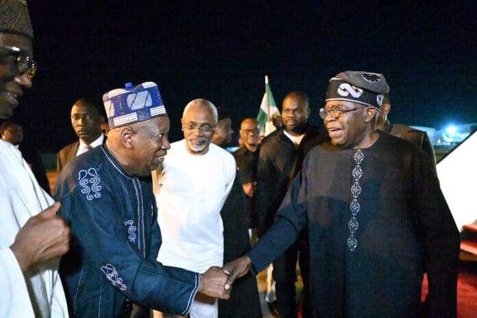 President Tinubu being welcomed back to Nigeria after China, UK trips. Photo credit: X/@aonanuga1956.