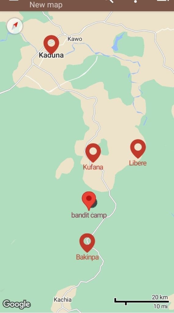 Google map showing location of kidnapping holding camps. credit: Luka Binniyat.