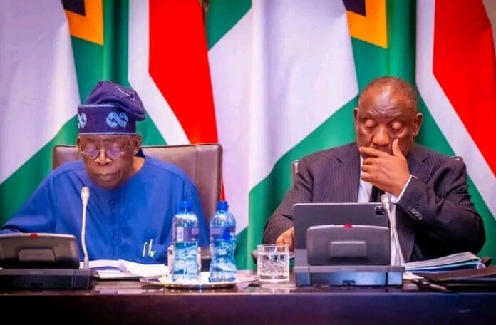 Presidents Bola Tinubu and Cyril Ramaphosa. Photo credit: Facebook/Asiwaju Bola Ahmed Tinubu.