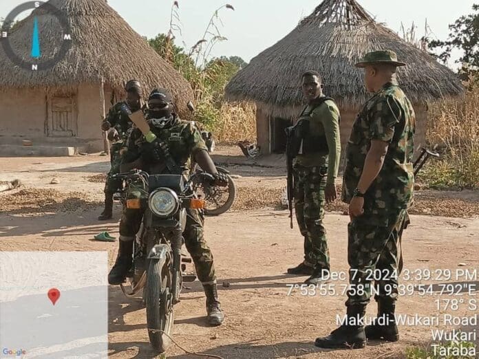 Troops at a bandit camp in Taraba State, Northeast Nigeria. Photo credit: X/@ZagazOlaMakama.
