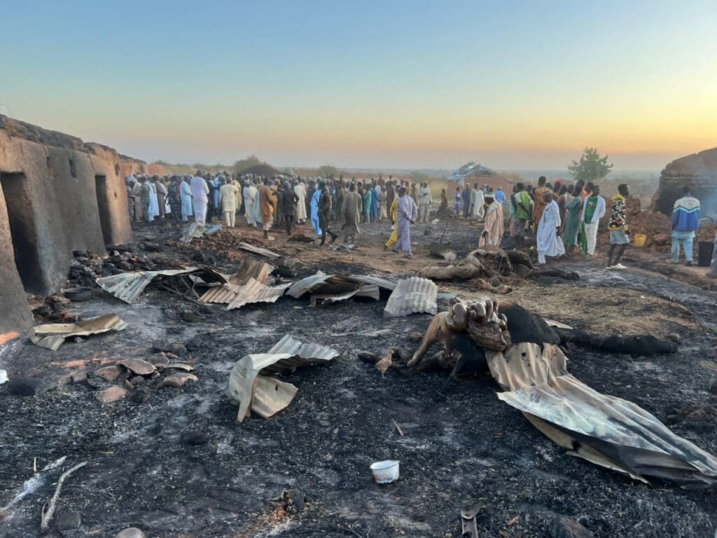 10 villagers were killed in military bombing in Gidan-Bisa, Sokoto state. In this image, damage from the strike is shown.  Source: Sokoto state government media