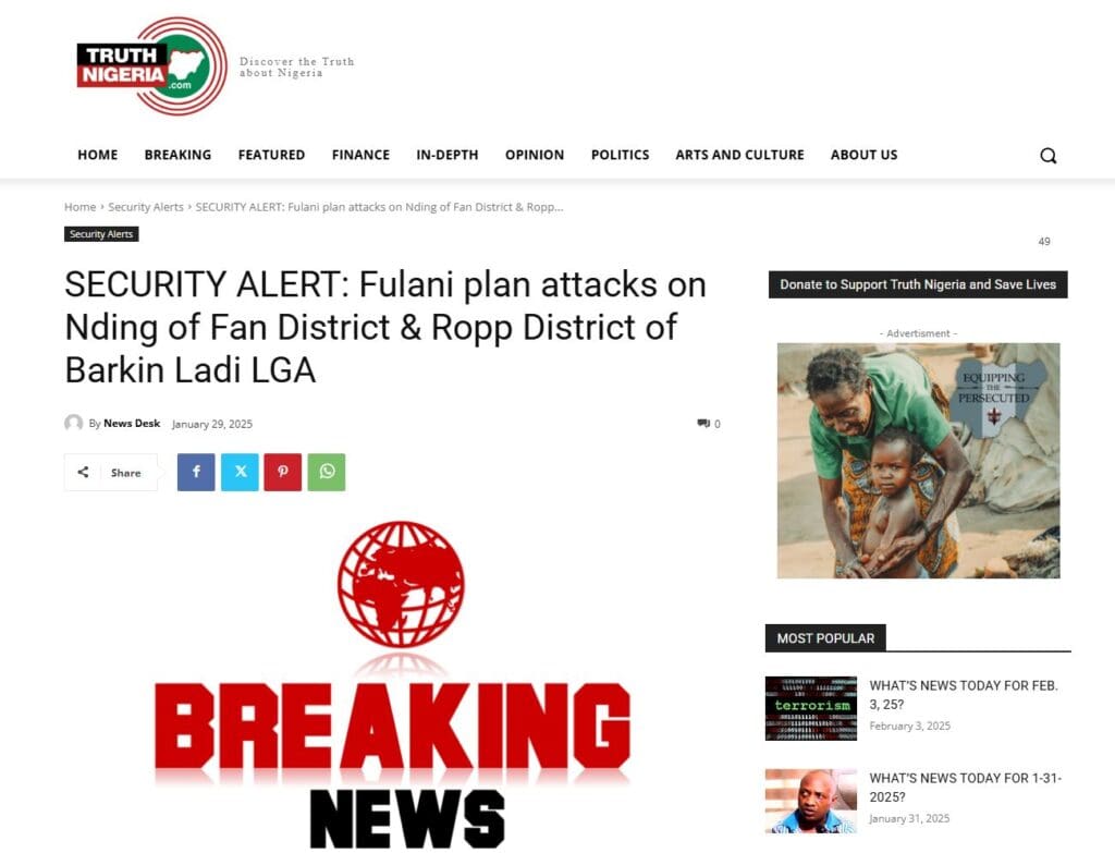 TruthNigeria Security Alert issued Jan. 29, 2025.