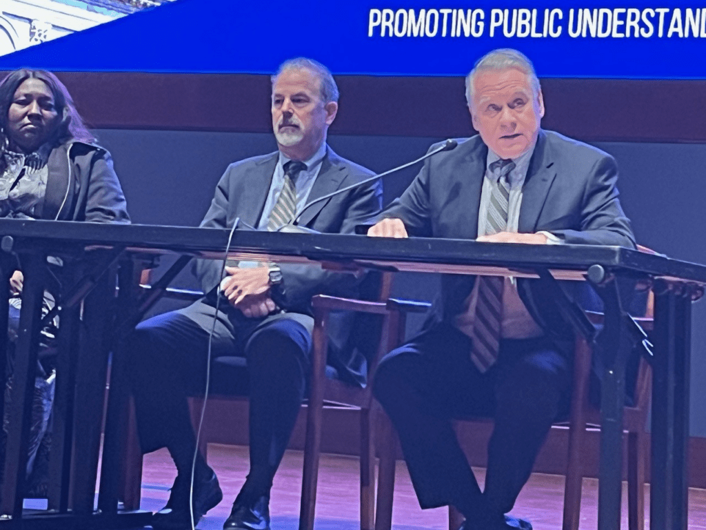 Telling the full Nigeria Story: from left, Dr. Gloria Puldu from Jos; Dr Stephen Rasche, and Rep. Chris Smith, Republican, from New Jersey on the kickoff of the Religious Freedom World Summit at the U.S. Capitol Feb. 3. Credit: Douglas Burton