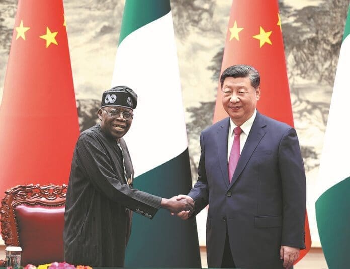 President Bola Tinubu shakes hands with President Xi Jinping during a meeting in Beijing. Credit: Government of China.